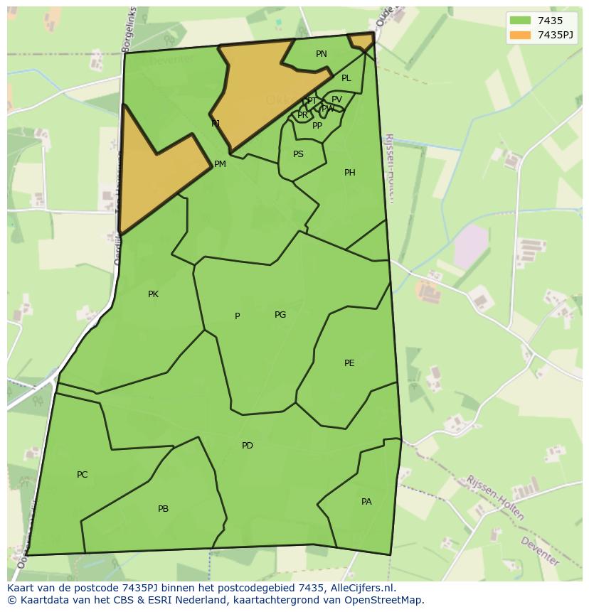 Afbeelding van het postcodegebied 7435 PJ op de kaart.