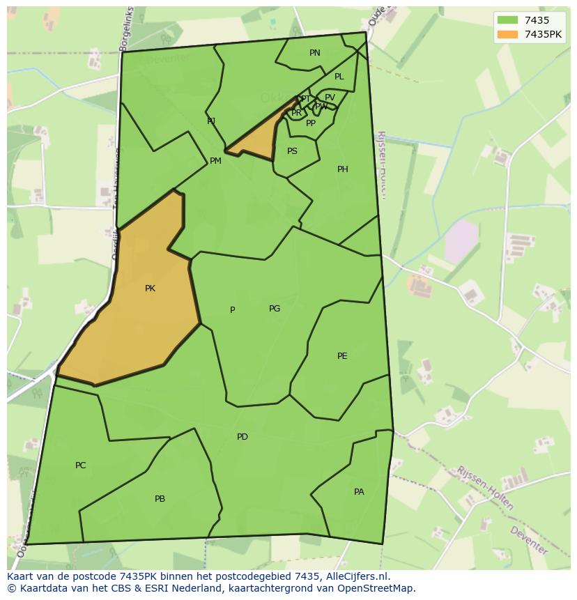 Afbeelding van het postcodegebied 7435 PK op de kaart.