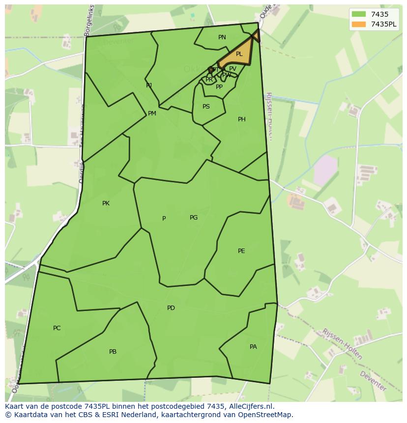 Afbeelding van het postcodegebied 7435 PL op de kaart.