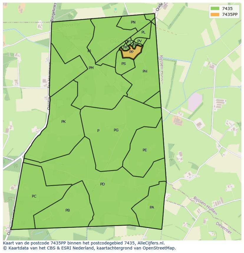 Afbeelding van het postcodegebied 7435 PP op de kaart.