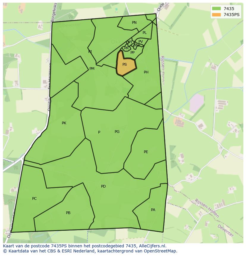 Afbeelding van het postcodegebied 7435 PS op de kaart.