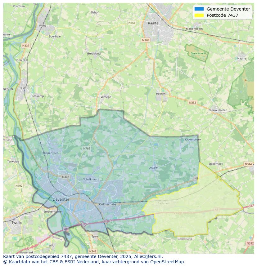 Afbeelding van het postcodegebied 7437 op de kaart.