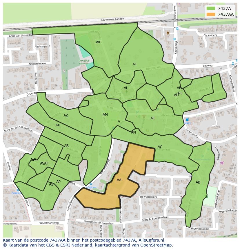 Afbeelding van het postcodegebied 7437 AA op de kaart.