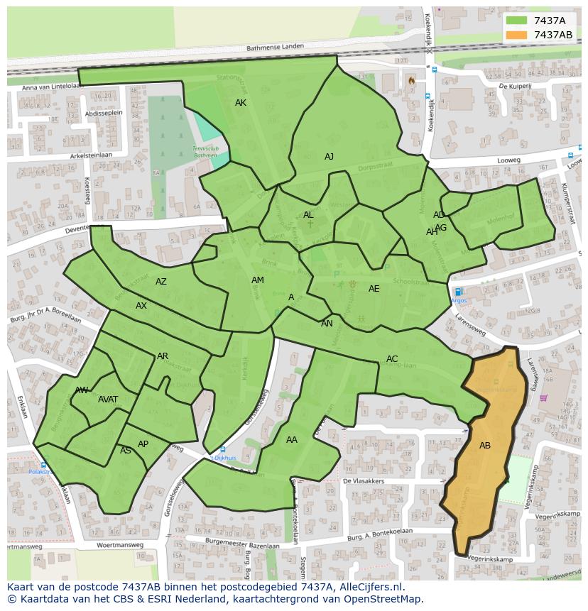 Afbeelding van het postcodegebied 7437 AB op de kaart.