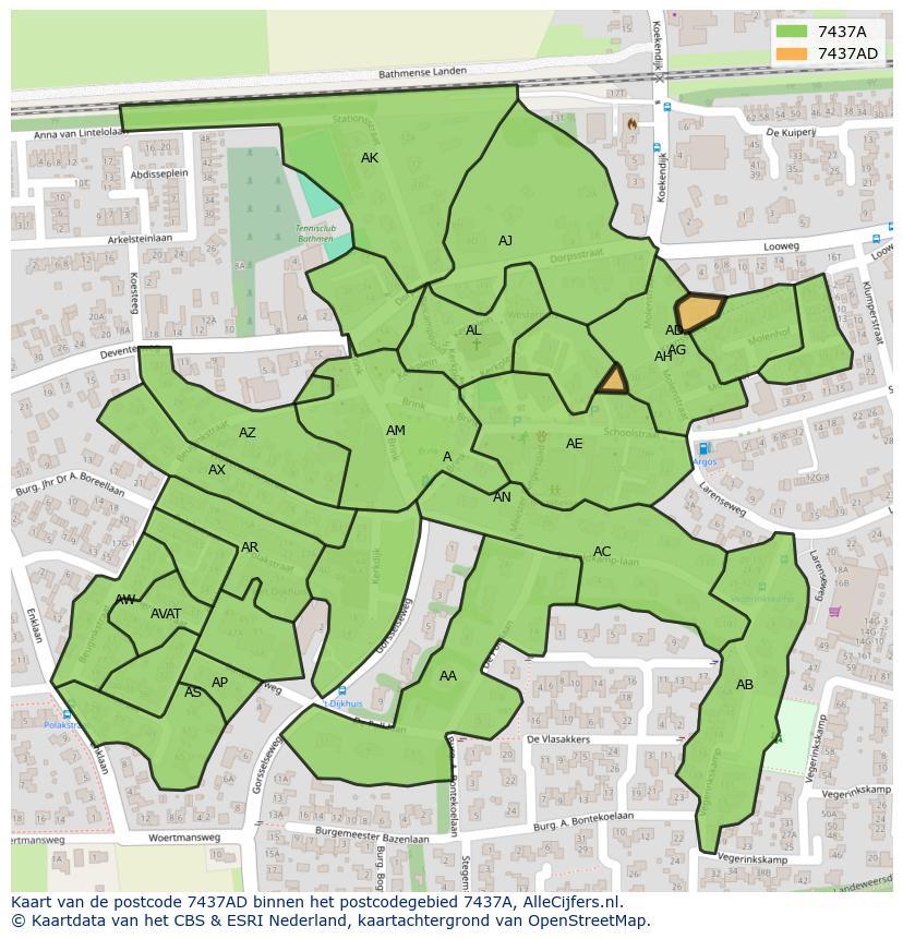 Afbeelding van het postcodegebied 7437 AD op de kaart.