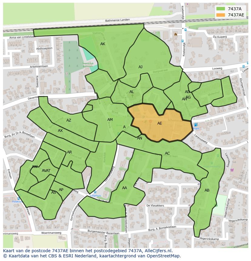 Afbeelding van het postcodegebied 7437 AE op de kaart.