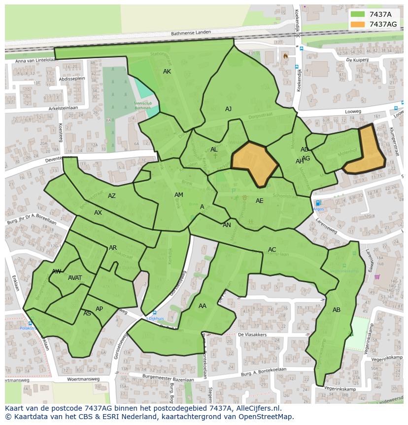 Afbeelding van het postcodegebied 7437 AG op de kaart.