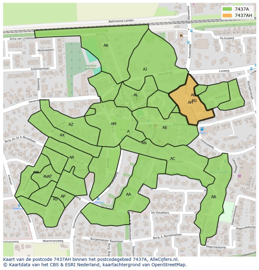 Afbeelding van het postcodegebied 7437 AH op de kaart.
