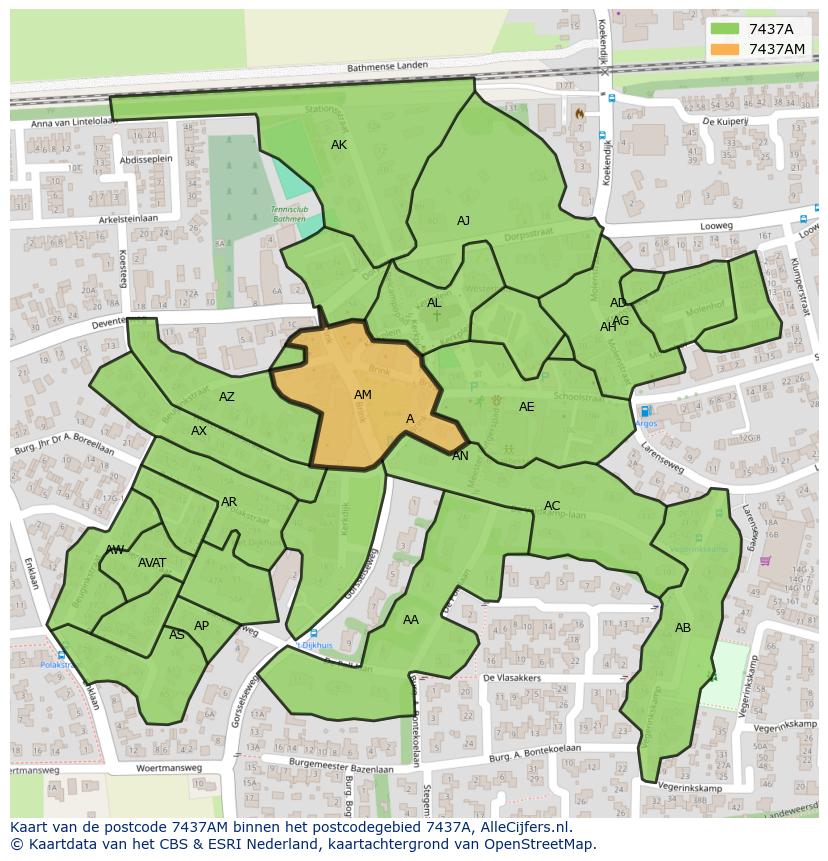 Afbeelding van het postcodegebied 7437 AM op de kaart.