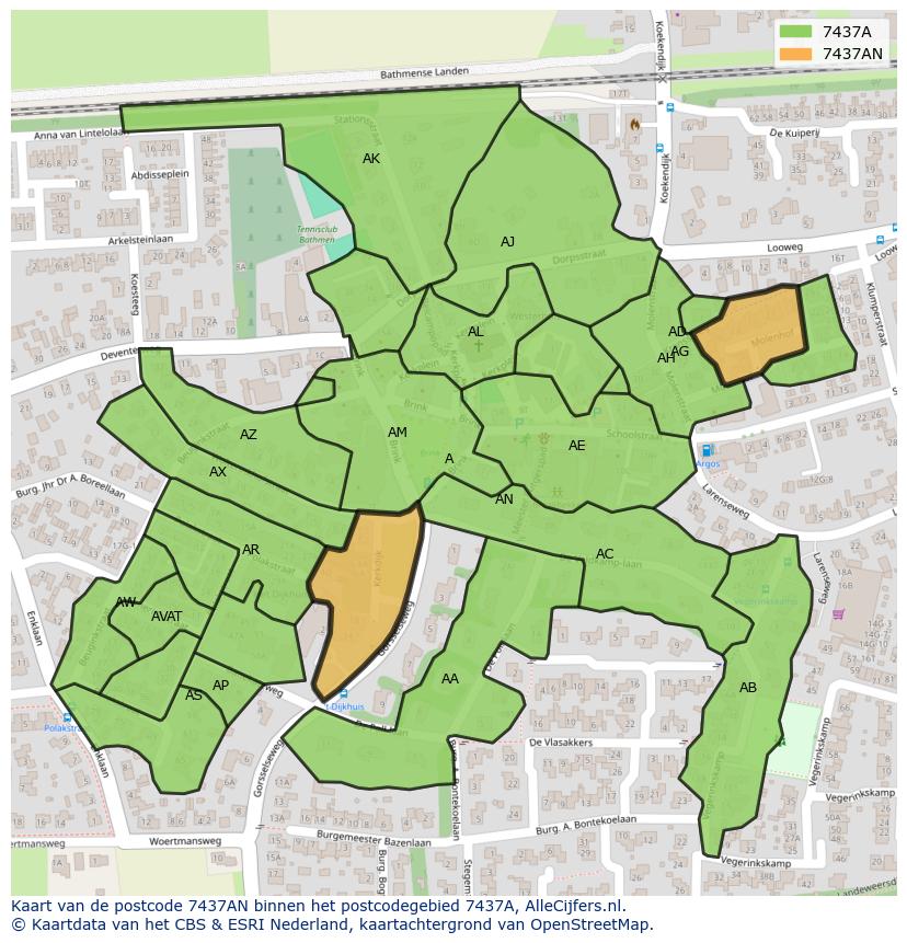 Afbeelding van het postcodegebied 7437 AN op de kaart.