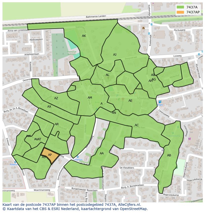 Afbeelding van het postcodegebied 7437 AP op de kaart.