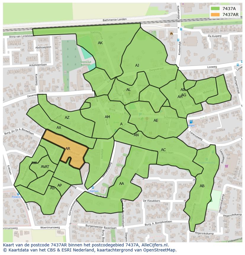 Afbeelding van het postcodegebied 7437 AR op de kaart.