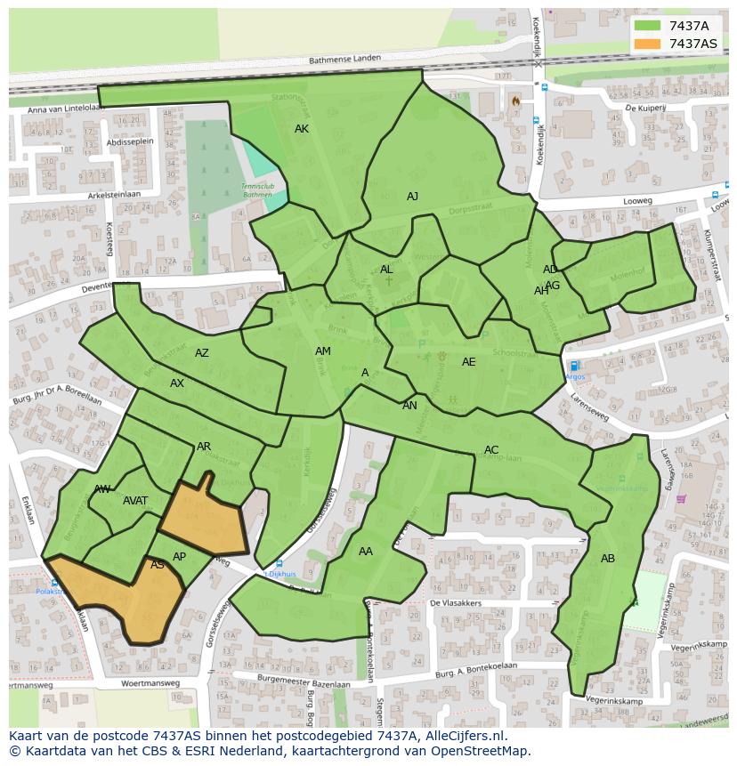 Afbeelding van het postcodegebied 7437 AS op de kaart.