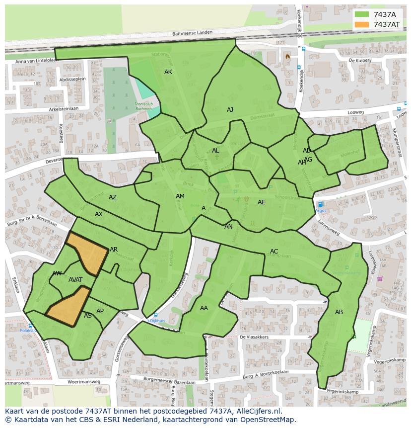 Afbeelding van het postcodegebied 7437 AT op de kaart.