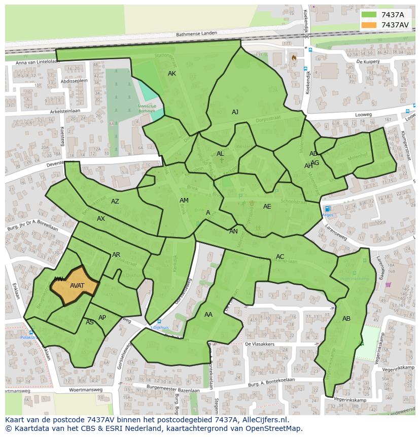 Afbeelding van het postcodegebied 7437 AV op de kaart.