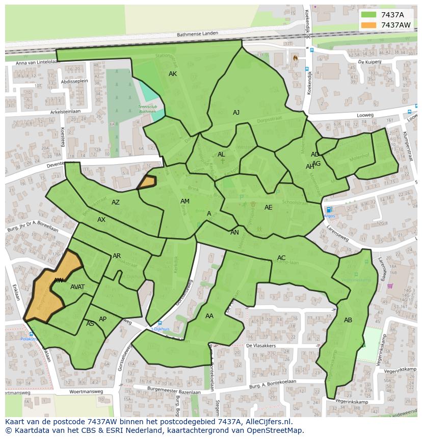 Afbeelding van het postcodegebied 7437 AW op de kaart.
