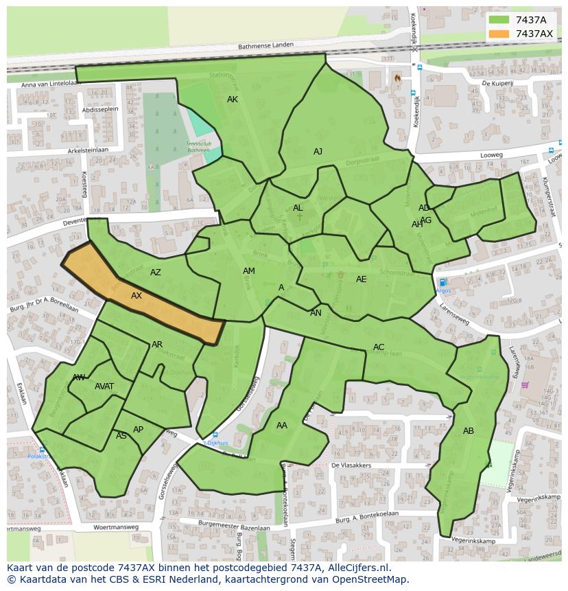 Afbeelding van het postcodegebied 7437 AX op de kaart.