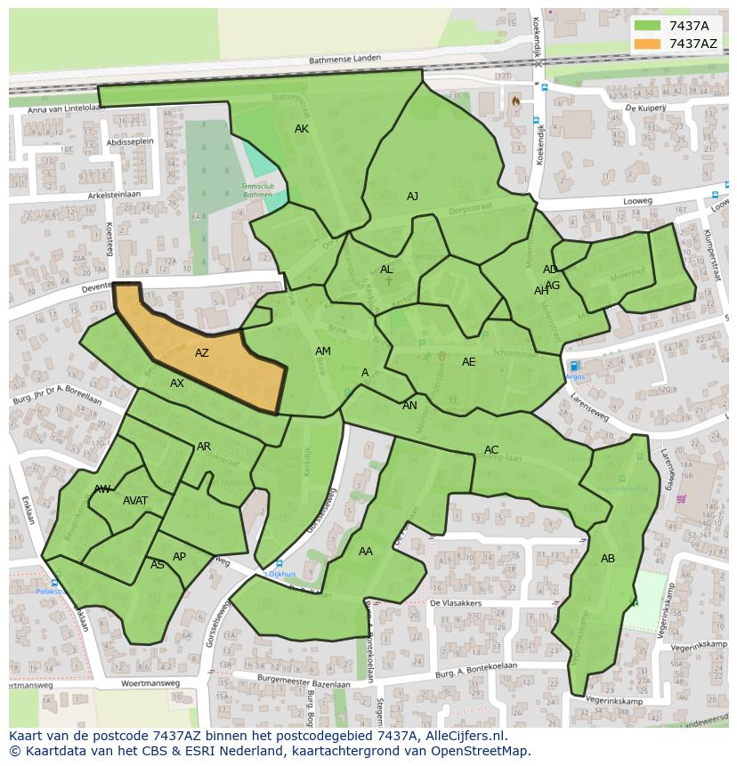 Afbeelding van het postcodegebied 7437 AZ op de kaart.