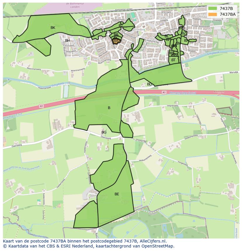 Afbeelding van het postcodegebied 7437 BA op de kaart.