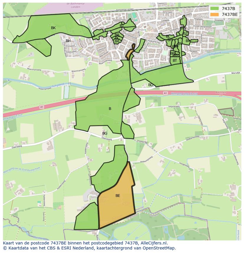 Afbeelding van het postcodegebied 7437 BE op de kaart.