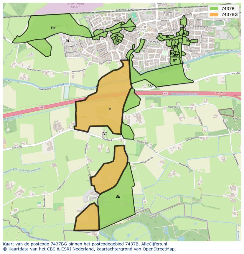 Afbeelding van het postcodegebied 7437 BG op de kaart.