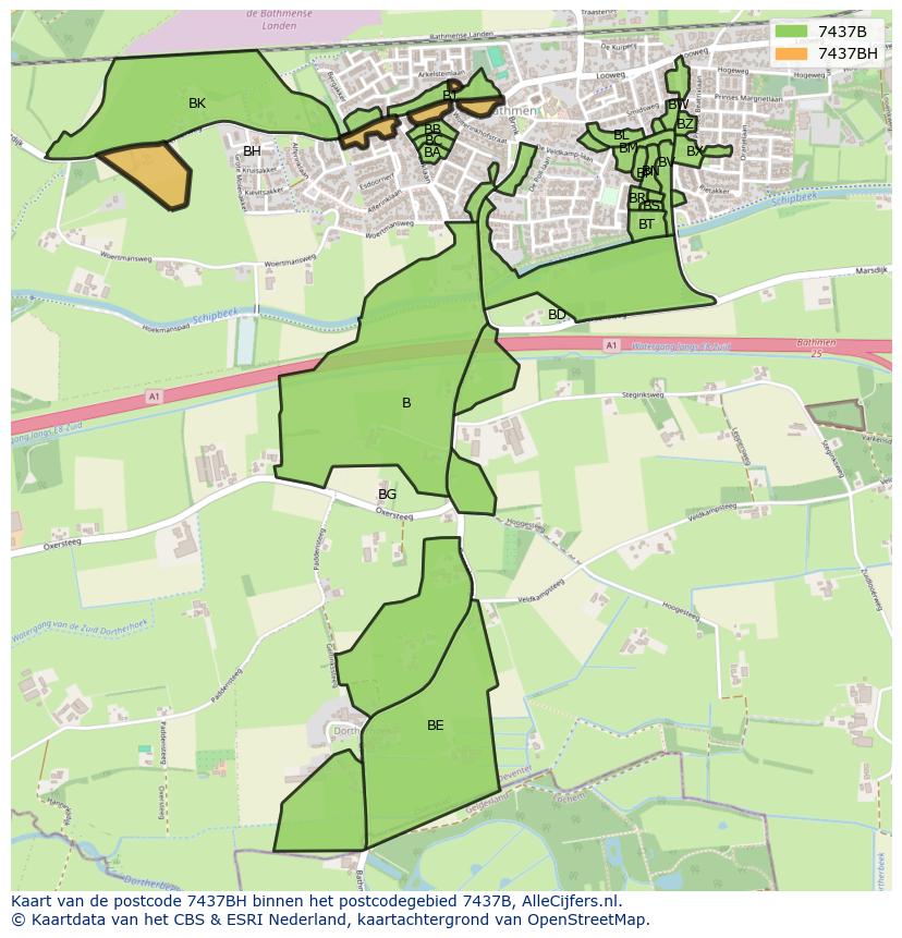 Afbeelding van het postcodegebied 7437 BH op de kaart.
