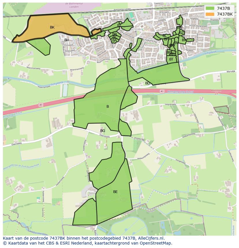 Afbeelding van het postcodegebied 7437 BK op de kaart.