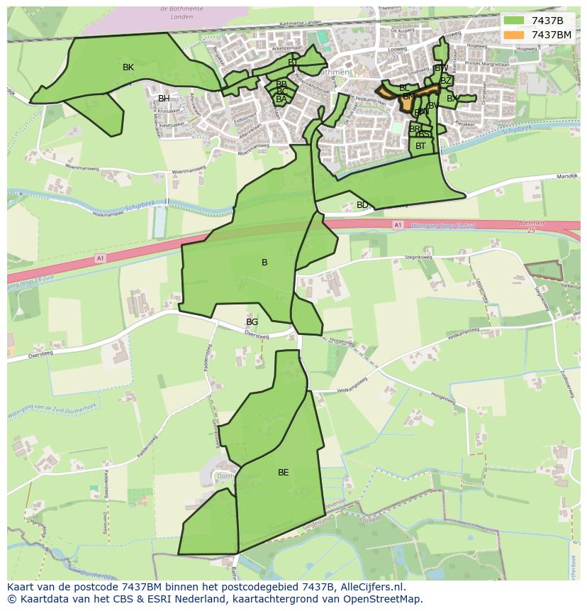 Afbeelding van het postcodegebied 7437 BM op de kaart.