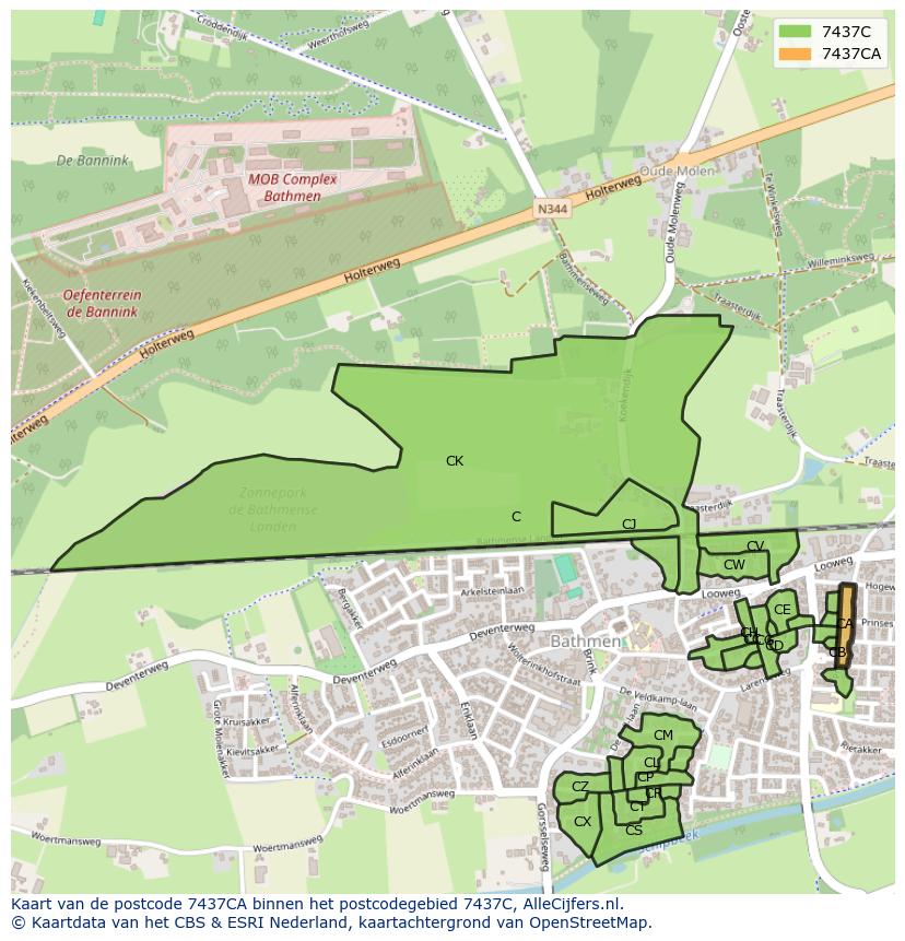 Afbeelding van het postcodegebied 7437 CA op de kaart.