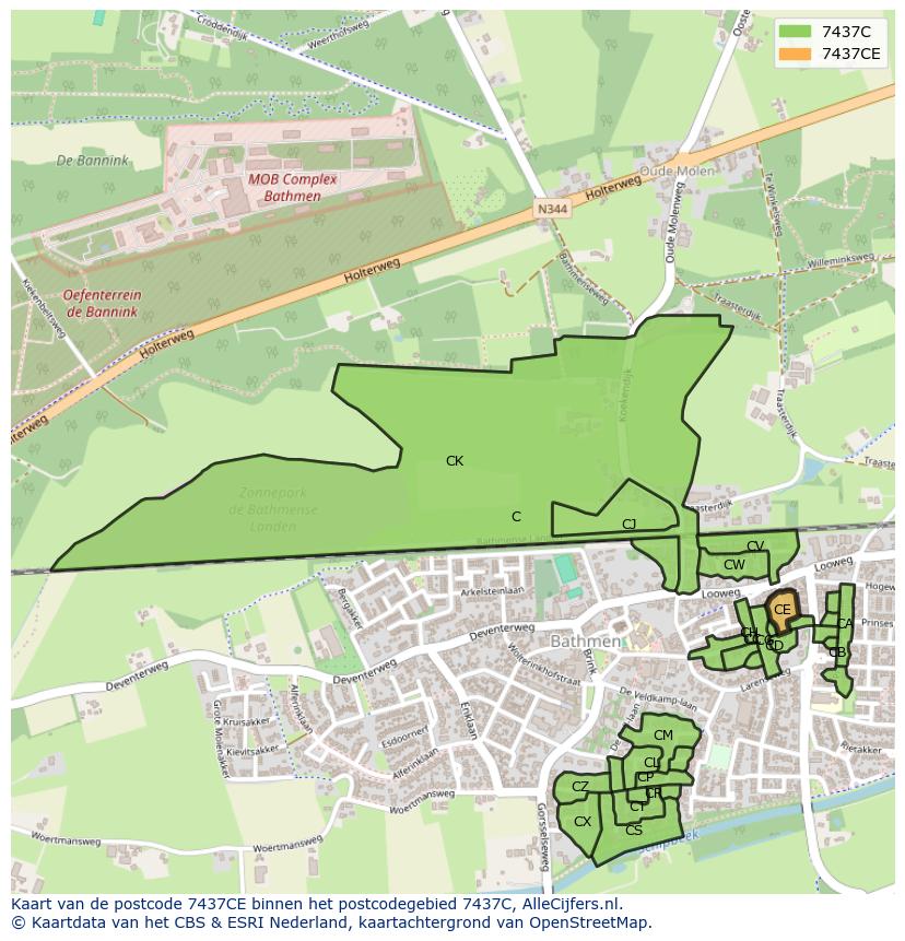 Afbeelding van het postcodegebied 7437 CE op de kaart.