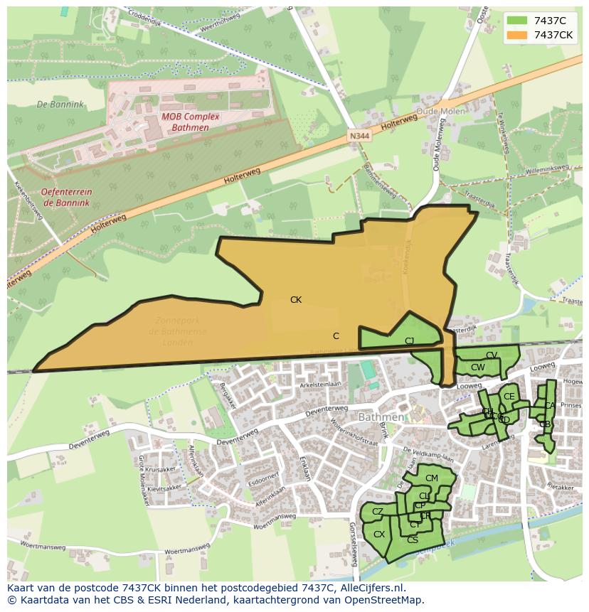 Afbeelding van het postcodegebied 7437 CK op de kaart.