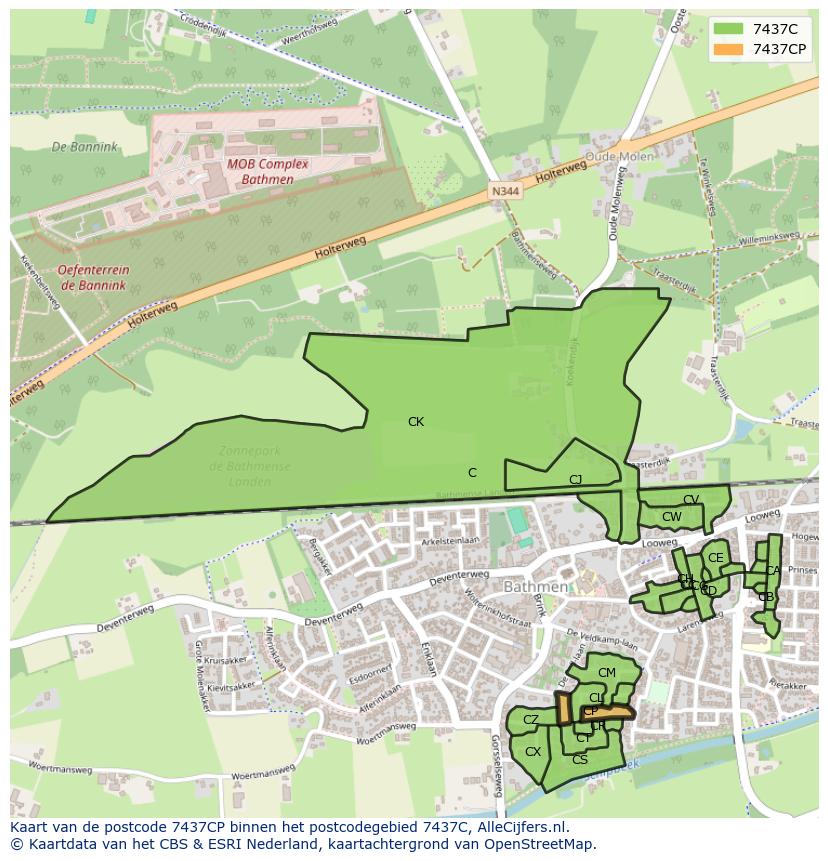 Afbeelding van het postcodegebied 7437 CP op de kaart.