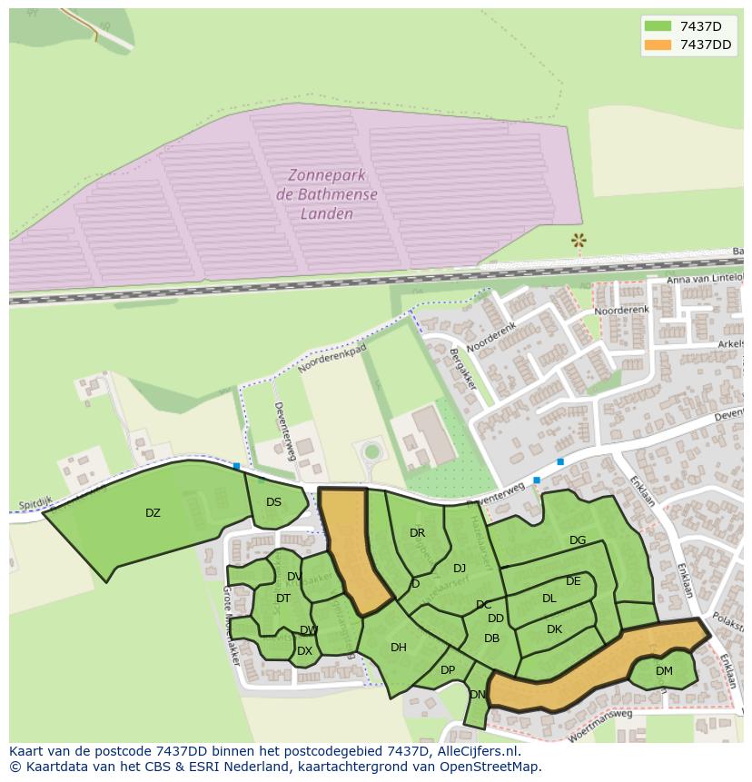 Afbeelding van het postcodegebied 7437 DD op de kaart.