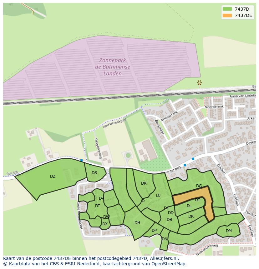 Afbeelding van het postcodegebied 7437 DE op de kaart.