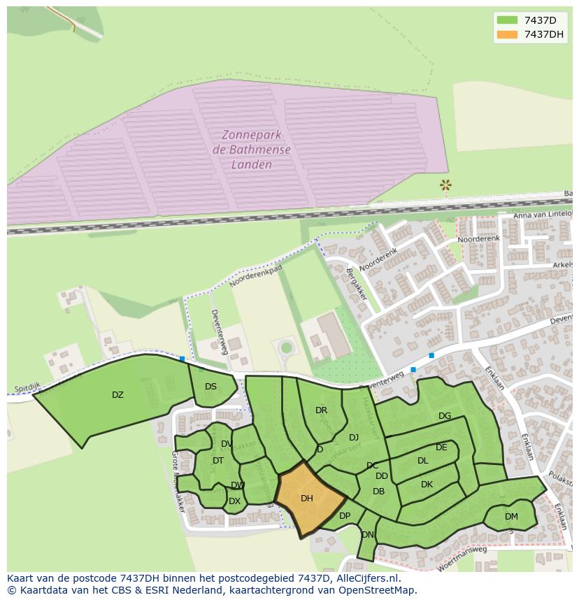 Afbeelding van het postcodegebied 7437 DH op de kaart.