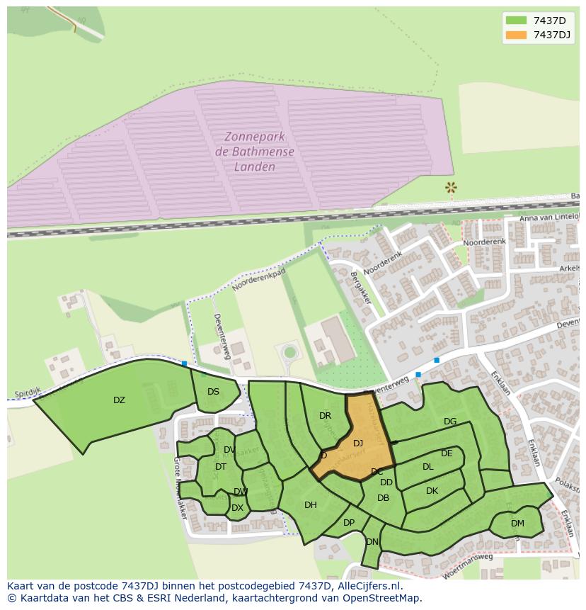 Afbeelding van het postcodegebied 7437 DJ op de kaart.