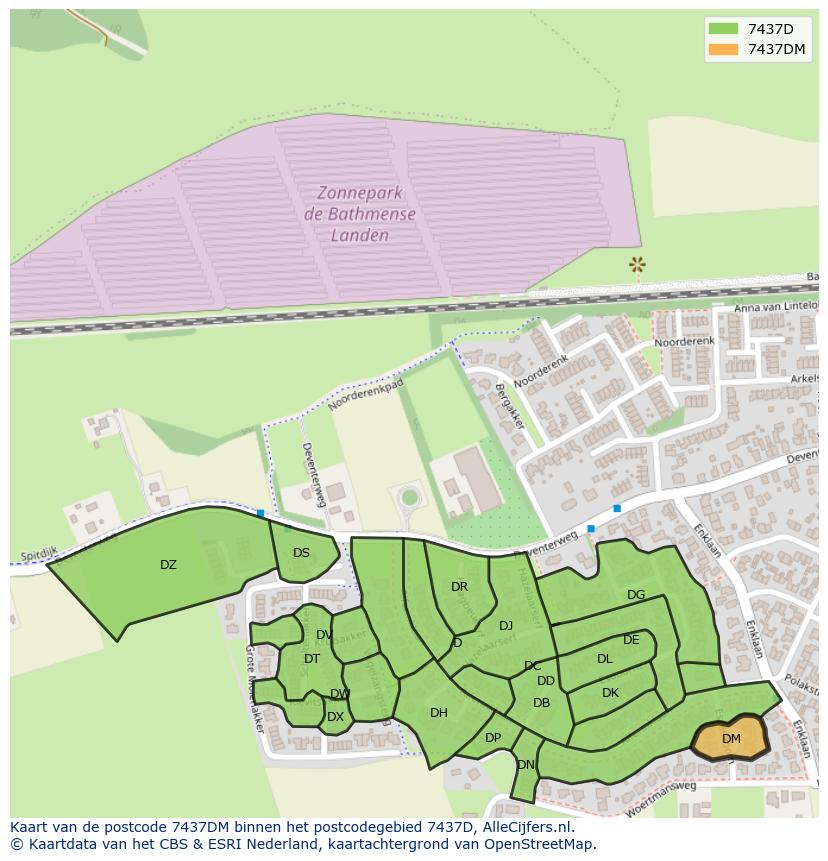 Afbeelding van het postcodegebied 7437 DM op de kaart.