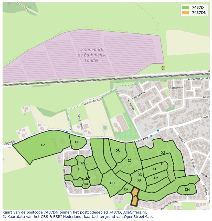 Afbeelding van het postcodegebied 7437 DN op de kaart.