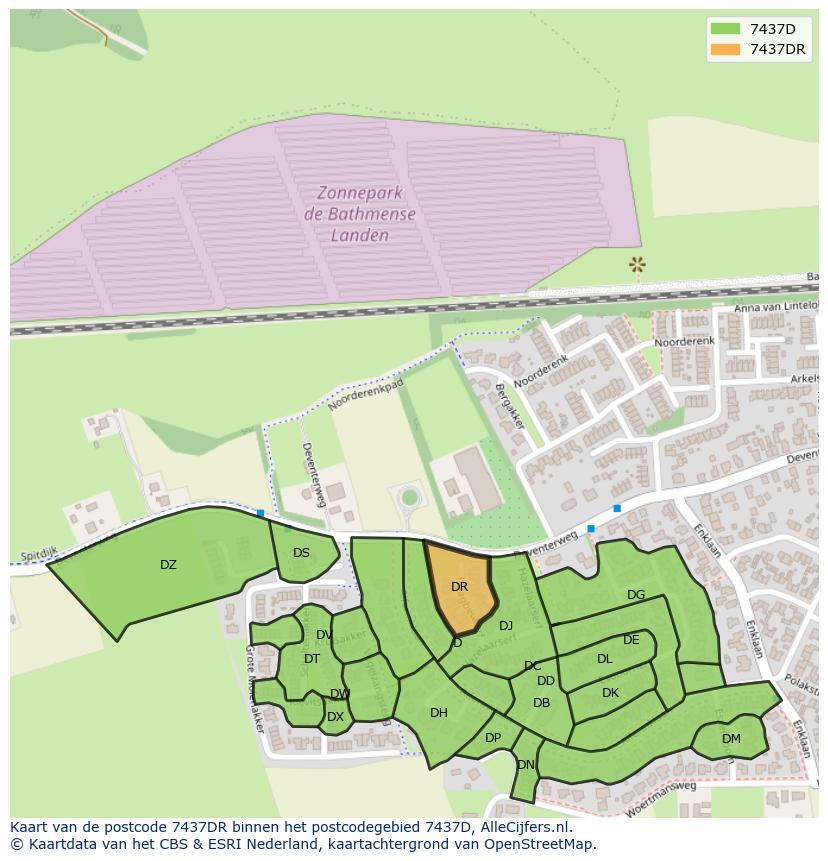 Afbeelding van het postcodegebied 7437 DR op de kaart.