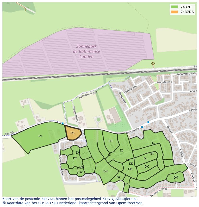 Afbeelding van het postcodegebied 7437 DS op de kaart.