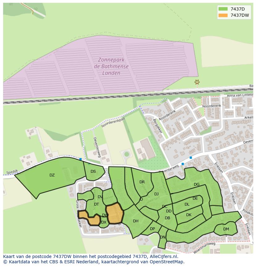 Afbeelding van het postcodegebied 7437 DW op de kaart.