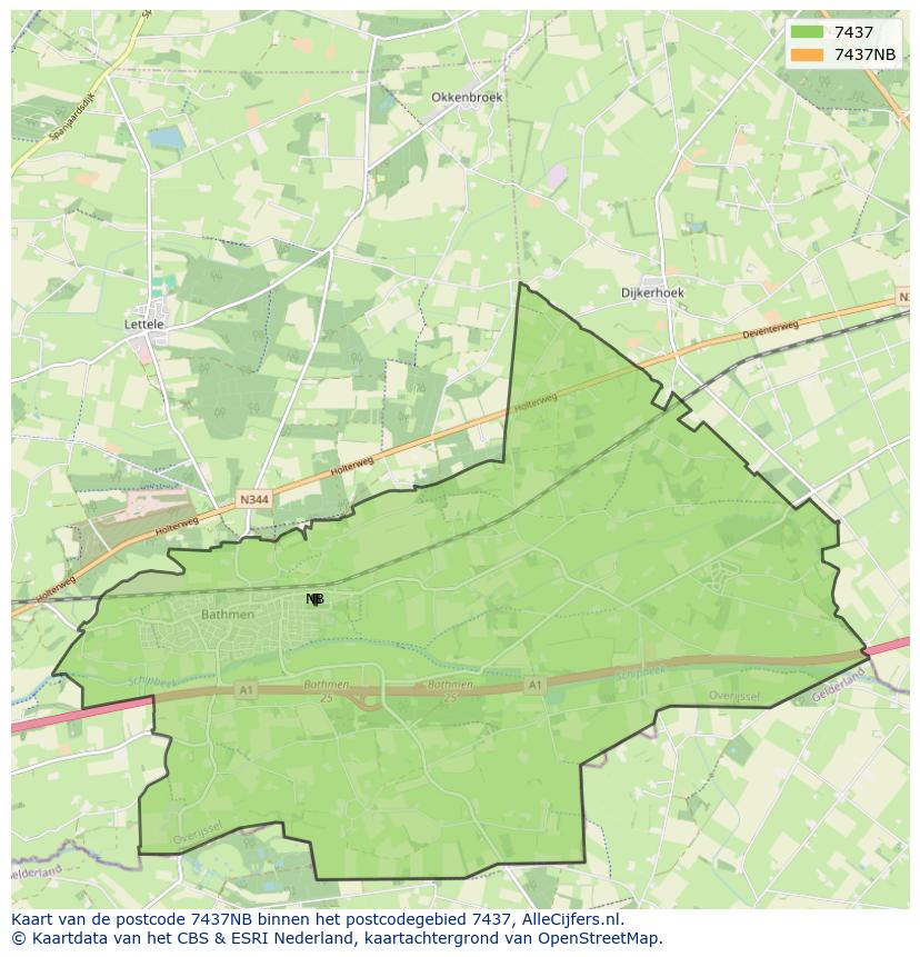 Afbeelding van het postcodegebied 7437 NB op de kaart.