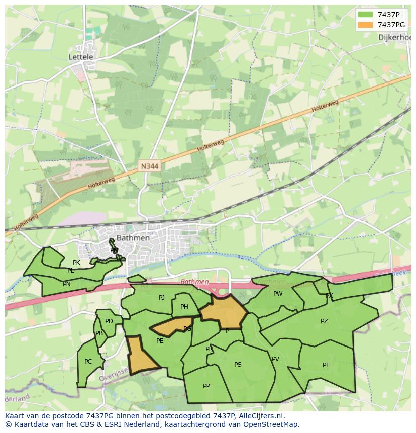 Afbeelding van het postcodegebied 7437 PG op de kaart.