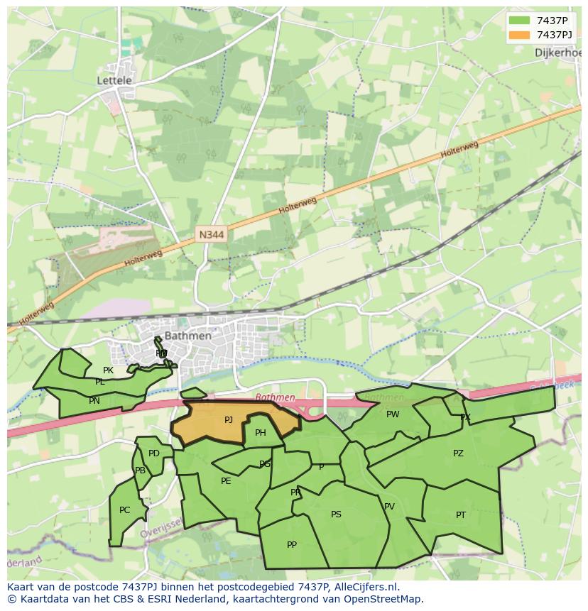 Afbeelding van het postcodegebied 7437 PJ op de kaart.