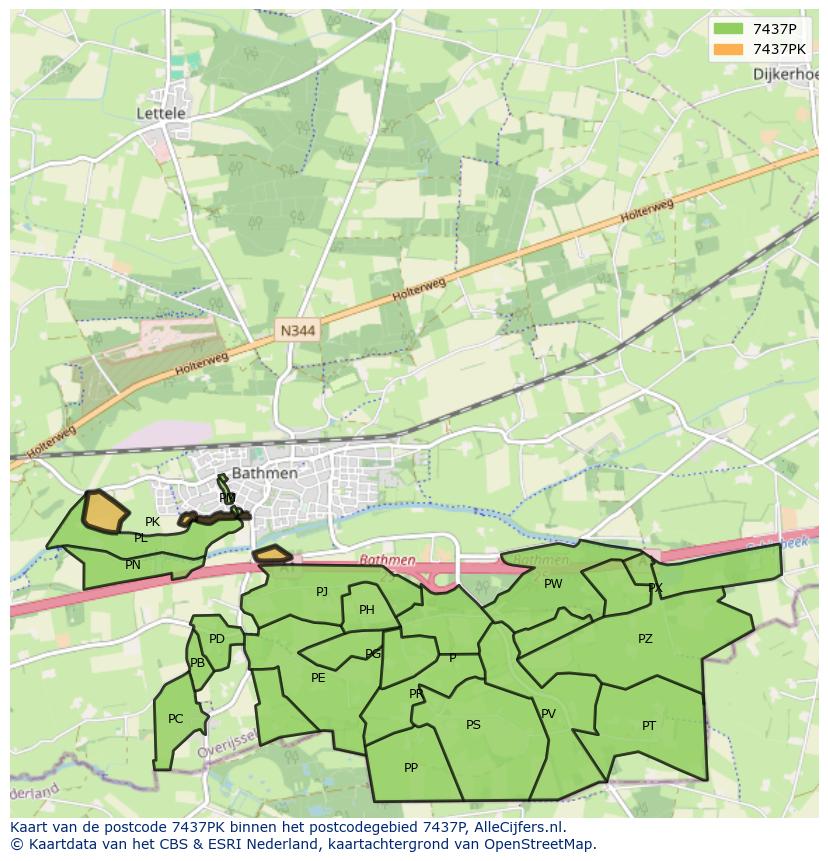 Afbeelding van het postcodegebied 7437 PK op de kaart.