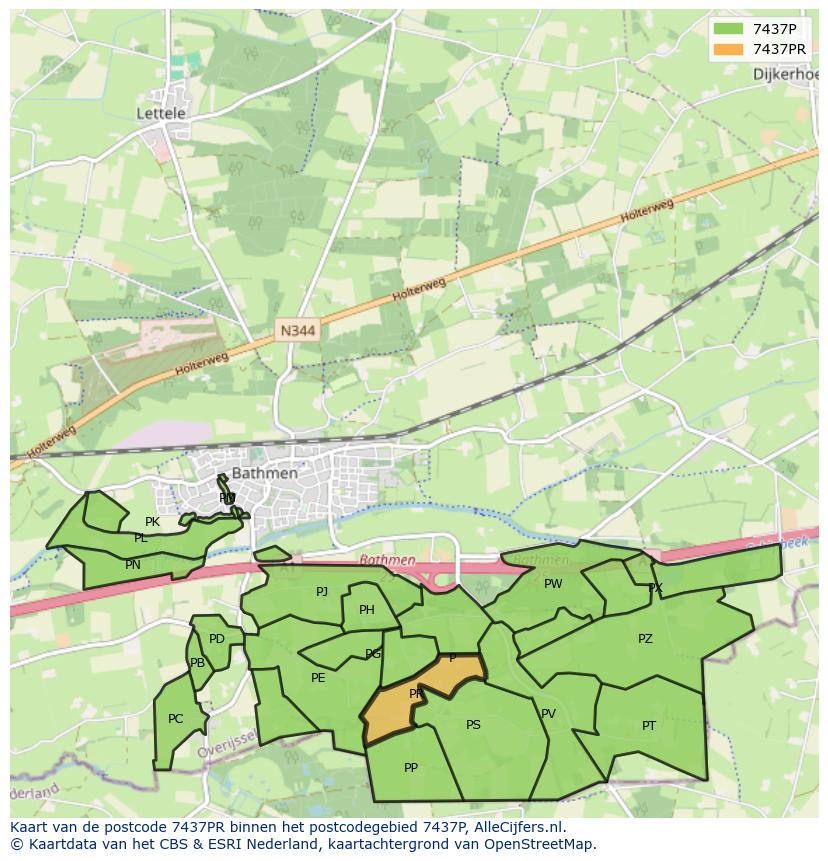 Afbeelding van het postcodegebied 7437 PR op de kaart.