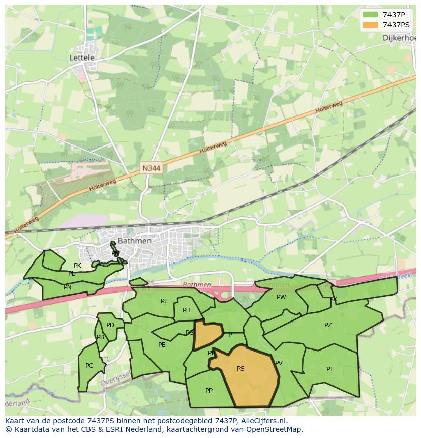 Afbeelding van het postcodegebied 7437 PS op de kaart.
