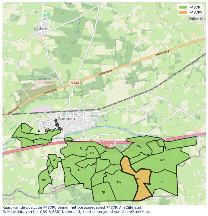 Afbeelding van het postcodegebied 7437 PV op de kaart.