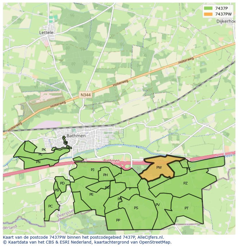 Afbeelding van het postcodegebied 7437 PW op de kaart.
