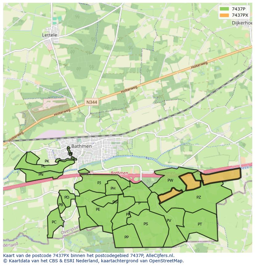 Afbeelding van het postcodegebied 7437 PX op de kaart.